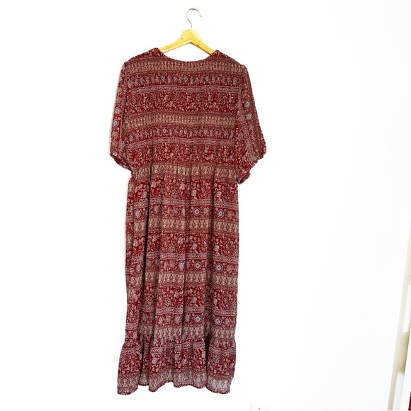 Chicsoul Womens Plus Sz 2X Red Smocked Floral Tiered Midi Dress - Picture 3 of 8